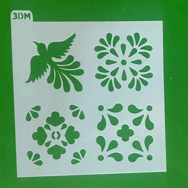 STENCIL 14 X 14 CM,   4 FIGURAS TALAVERA 6 CM C/U