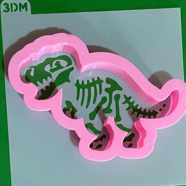 CORTADOR 10 CM Y STENCIL ESQUELETO DINOSAURIO