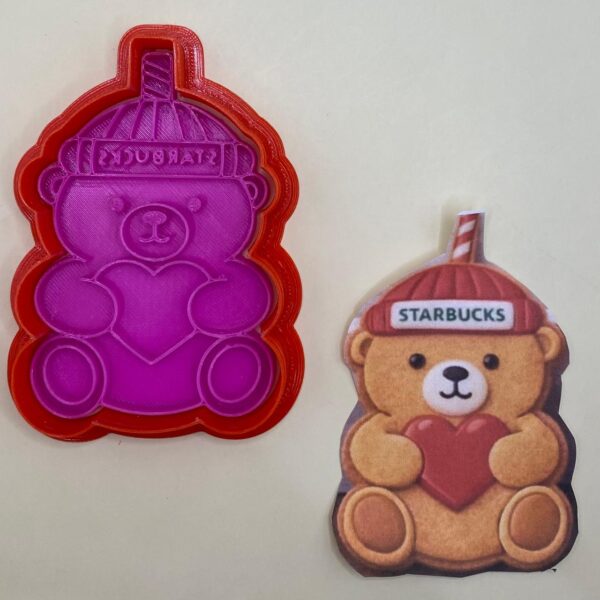 CORTADOR DE GALLETAS OSO STARBUCKS CON SELLO MARCADOR 10 CM