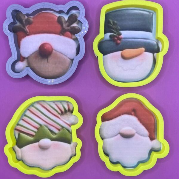 KIT 4 CORTADORES 8 CM DUENDE, MONO DE NIEVE, RENO Y SANTA