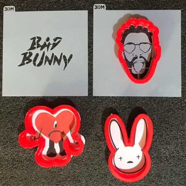 KIT BAD BUNNY 2 STENCILS + 3 CORTADORES 9 CM