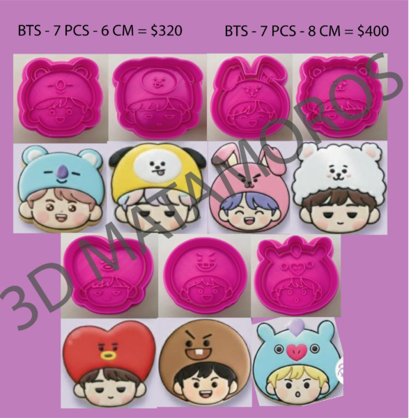 KIT 7 CORTADORES DE GALLETA BTS CON MARCADOR