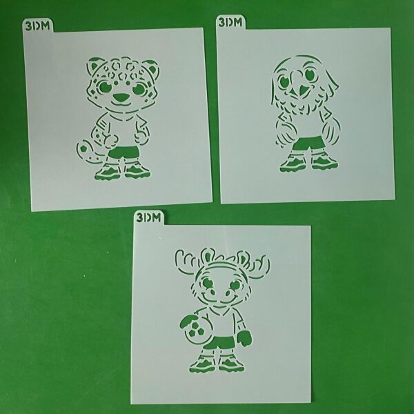 3 STENCILS MASCOTAS MUNDIAL FUTBOL