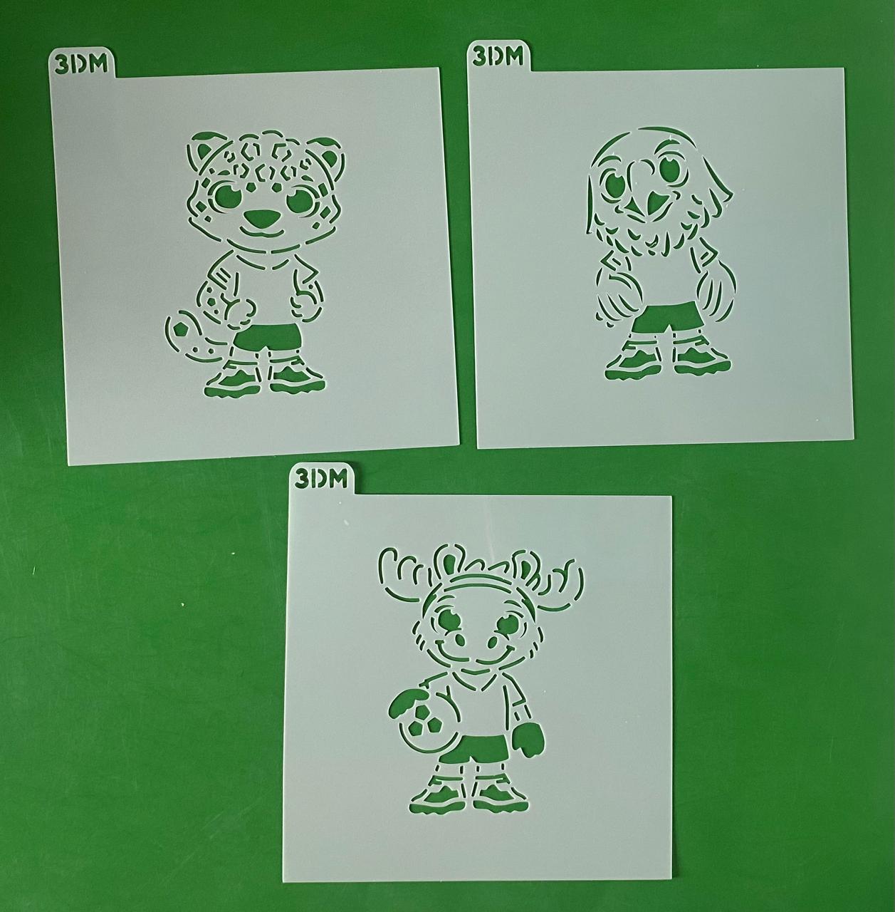 3 STENCILS MASCOTAS MUNDIAL FUTBOL