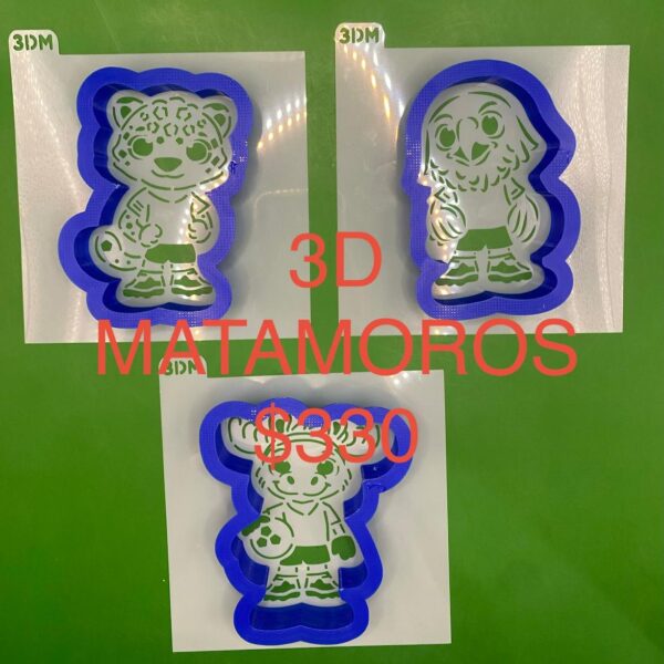 3 CORTADORES DE GALLETAS MASCOTAS MUNDIAL FUTBOL 9 CM + 3 STENCIL